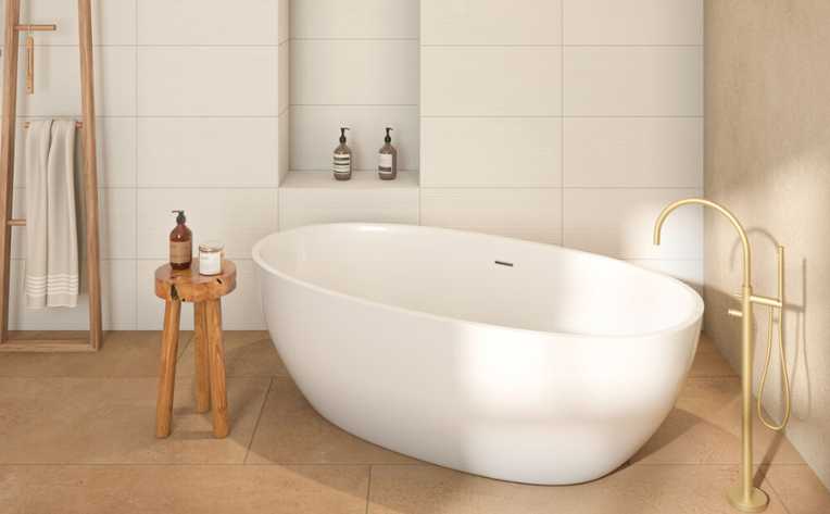 terracotta tile in modern bathroom with wood and gold accents